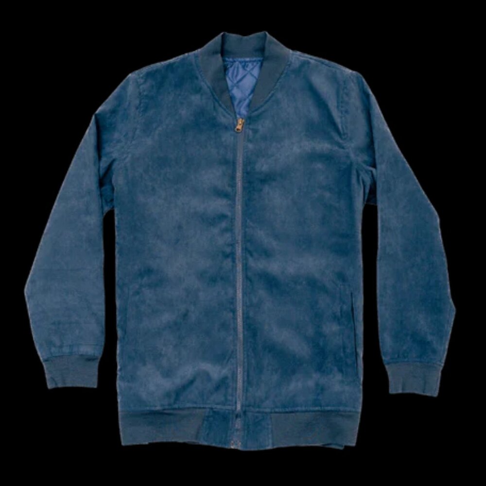 Dapper Boi navy microfiber suede bomber jacket